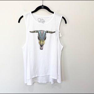 Chaser NWT White Cow Skull Sleeveless Tee